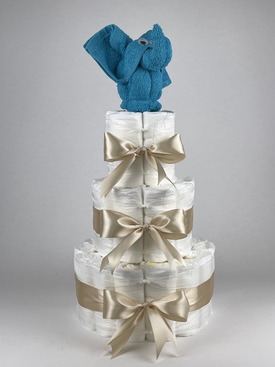 Chouette-Chouette | Luiertaart Jongen | Kraamcadeau | Geboorte Jongen | Babyshower | Olifant Aqua blauw - Beige