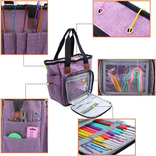 Breien tas, Garen Storage Organizer Tote Bag Grote capaciteit Draagbare Breien Tote Bag, Organizer Basket Bags voor haaknaalden, Haken Kit, Breinaalden, Garenballen