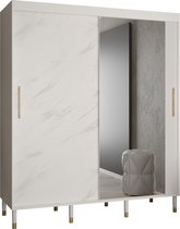 Zweefdeurkast met spiegel Kledingkast met 2 schuifdeuren Garderobekast slaapkamerkast Kledingstang met planken | elegante kledingkast, glamoureuze stijl (LxHxP): 180x208x62 cm - CAPS M2 (Wit, 180 cm) met lades