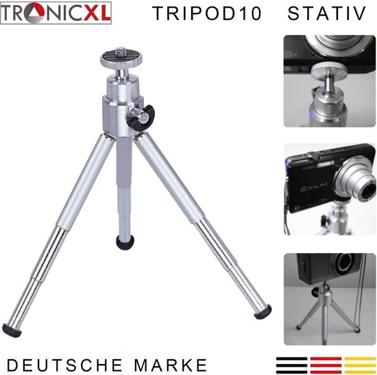 TronicXL Tripod10 Mini 15cm Tafel Statief Professioneel tafel camerastatief, universeel geschikt voor Nikon, Canon, Panasonic, Medion, Samsung, Sony, etc., digitale camera's, action Cam, standaard etc.