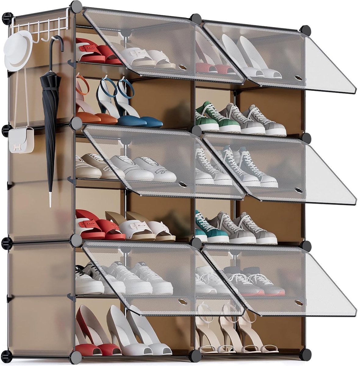 Boîte à Chaussures Pliable Transparente à 6 Niveaux, Organisateur