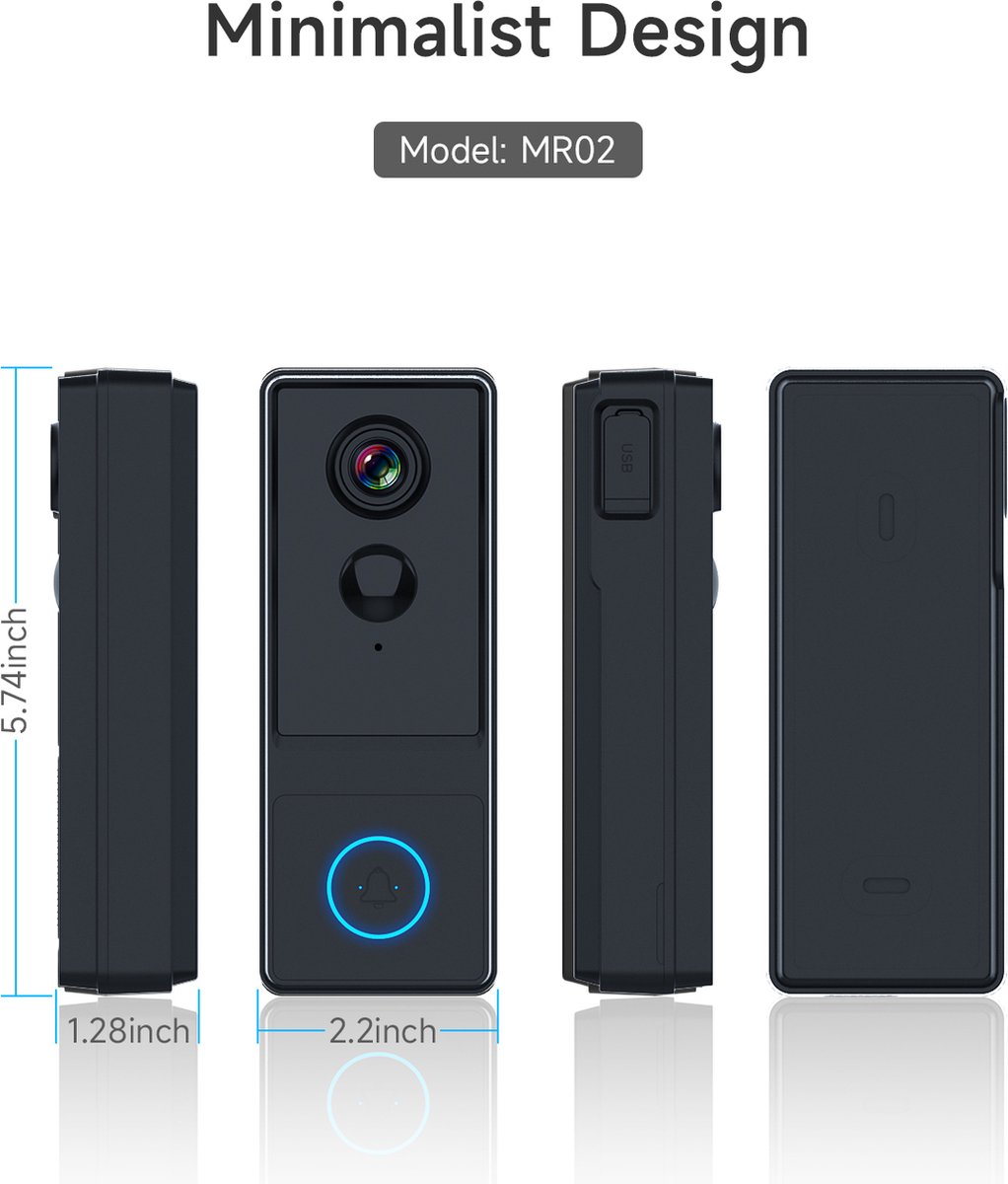 Lumehelbed Draadloze Videodeurbelcamera 1080P HD met Nachtzicht - afbeelding 3