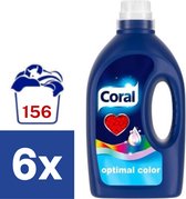 Bol.com Coral - Vloeibaar Wasmiddel - Optimal Color - Gekleurde Was - 6 X 26 wasbeurten - Voordeelverpakking aanbieding