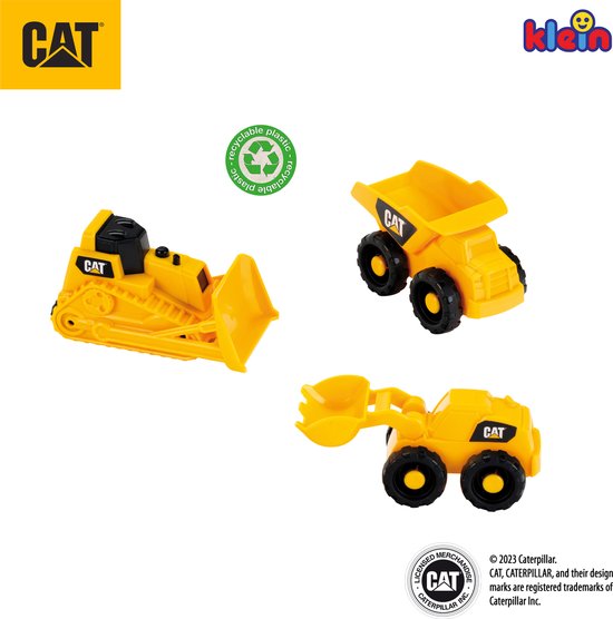 Klein Toys Cat bouwvoertuigen set - kiepvrachtwagen, bulldozer en schepmachine - geel zwart - Klein