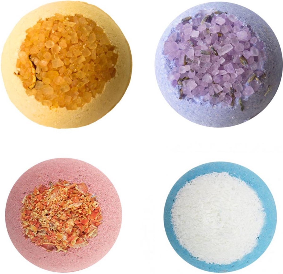 100% Natuurlijke Bruisballen voor in Bad - Jasmijn geur - 4 Etherische Aroma Badbommen - Extra kleur - Colourbomb Handmade Bath Bombs - Giftset