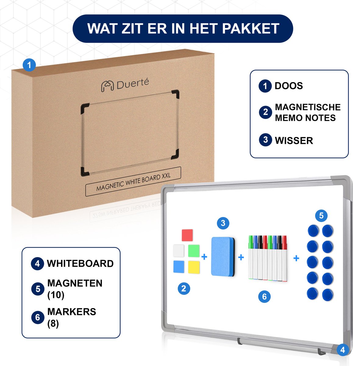Duerté Whiteboard XXL Magnetisch met Stiften thumbnail 5