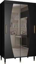 Zweefdeurkast met spiegel Kledingkast met 2 schuifdeuren Garderobekast slaapkamerkast Kledingstang met planken | elegante kledingkast, glamoureuze stijl (LxHxP): 120x208x62 cm - CAPS ELY (Zwart, 120 cm)