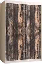 Zweefdeurkast Kledingkast met 2 schuifdeuren Garderobekast slaapkamerkast Kledingstang met planken (LxHxP): 120x200x62 cm - PASTEUR I (Wit + oud houtpatroon, 120)