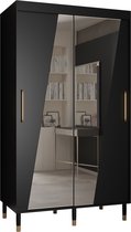 Zweefdeurkast met spiegel Kledingkast met 2 schuifdeuren Garderobekast slaapkamerkast Kledingstang met planken | elegante kledingkast, glamoureuze stijl (LxHxP): 120x208x62 cm - CAPS RHO (Zwart, 120 cm) met lades