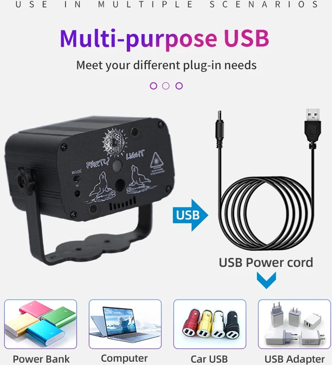 DJLicht USB mini led disco licht RGB - dj - laser - projector - Effect - met accu en zuignap – foto 4