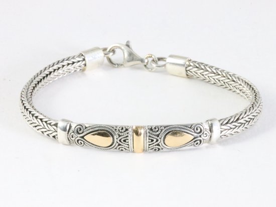 Bracelet serpent traditionnel en argent lourd avec décorations en or 18 carats
