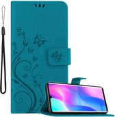 Cadorabo Hoesje geschikt voor Xiaomi Mi NOTE 10 LITE in BLOEMEN BLAUW - Beschermhoes in bloemmotief met magnetische sluiting, standfunctie en kaartsleuven Book Case Cover Etui