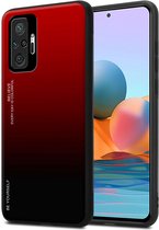Cadorabo Hoesje geschikt voor Xiaomi RedMi NOTE 10 PRO in ROOD - ZWART - Tweekleurige beschermhoes van TPU-silicone Case Cover en achterzijde van gehard glas