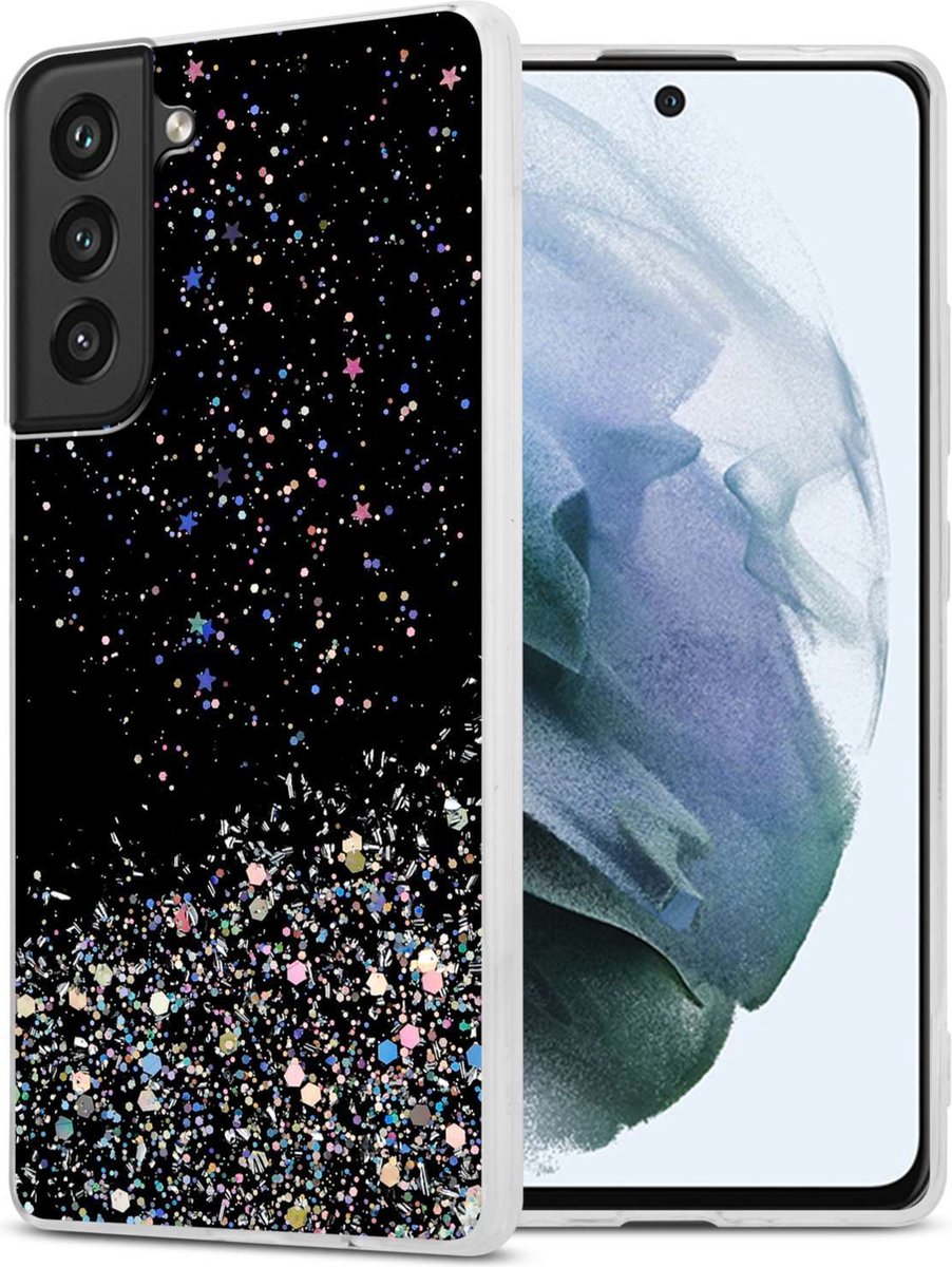 Cadorabo Hoesje geschikt voor Samsung Galaxy S21 FE in Zwart met Glitter - Beschermhoes van flexibel TPU silicone met fonkelende glitters Case Cover Etui