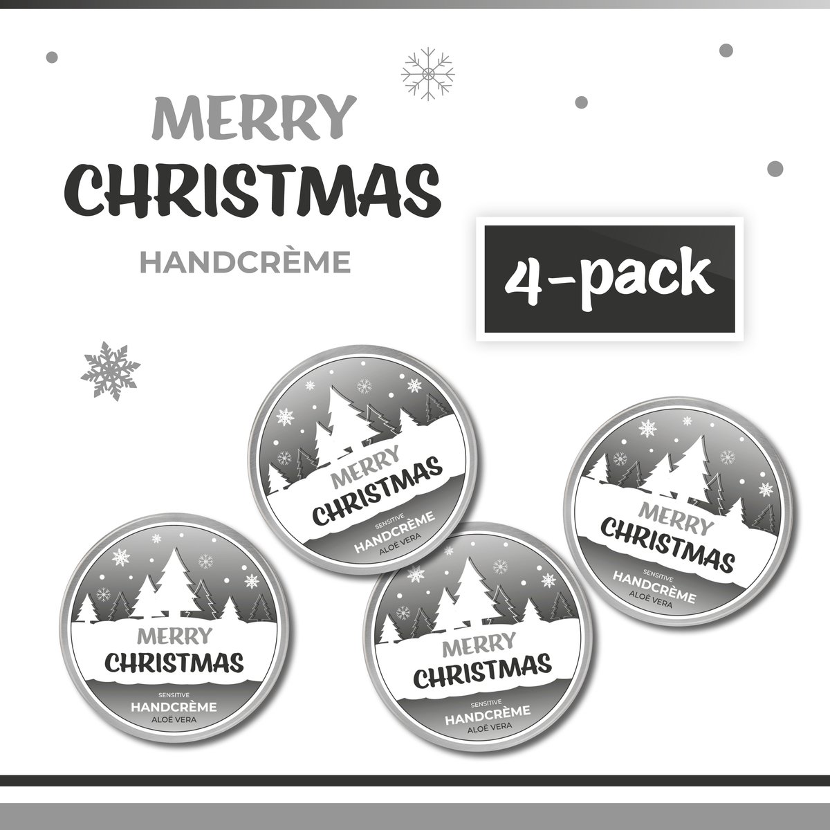 Goedkoopste Handcrème Merry Christmas - 4-Pack - 50 ml - 200 gram | Aloë vera - Kerstgeschenk - Klein Kerstcadeautje - Christmas Gift - Cadeau - Kerst - Kerstpakket - Kerstpakketten - Kerst - Fijne Kerstdagen - Cadeautje - Feestdagen - Zilver