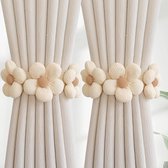 Pack of 2 Curtains Tiebacks Flowers Decor Knitted Curtain Holder Handmade Elastic Tiebacks Decorative Curtain for Home, Office, Living Room, Window Decoration, Beige