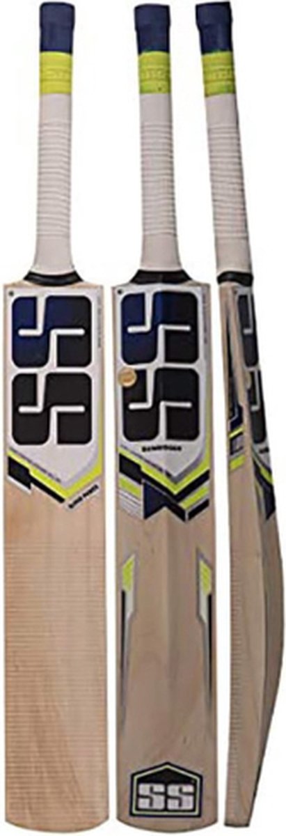 SS Super Power Cricket Bat (Beige, Maat: Korte Steel) | Materiaal: Kasjmierwilg | Dikke en Stevige Randen | Gebogen Lemmet | Hoogwaardige Grip | Bat voor Jongens | Lichtgewicht | Leeftijdsgroep: 15+