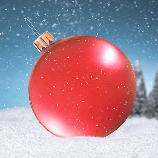 Kocusu Gigantische XXL grote kerstballen, opblaasbare kerstballen van pvc voor kerstdecoratie, huisdecoratie, tuin, balkon, rood en groen, 60 x 50 cm