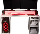 Game Bureau Gaming Desk met LED Verlichting Tafel Computer Bureau - (LxHxP): 50x90x138 cm - SHOT 1 (Wit + Rode LED)