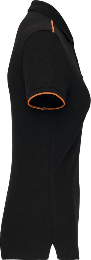 Polo Dames 3XL WK. Designed To Work Kraag met knopen Korte mouw Black / Orange 65% Polyester, 35% Katoen