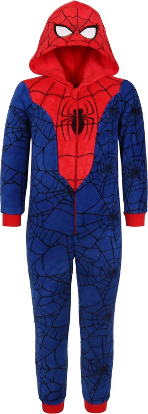 Spider-Man MARVEL Marineblauw-Rood, Polar Fleece Eendelige Pyjama, Kinder Onesie met Capuchon, OEKO-TEX