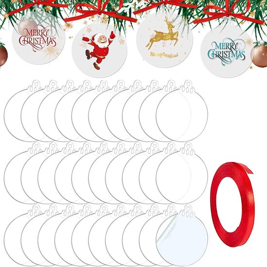 30 pièces de Ornements de Noël en disque Acryl transparent, décorations de  Noël rondes