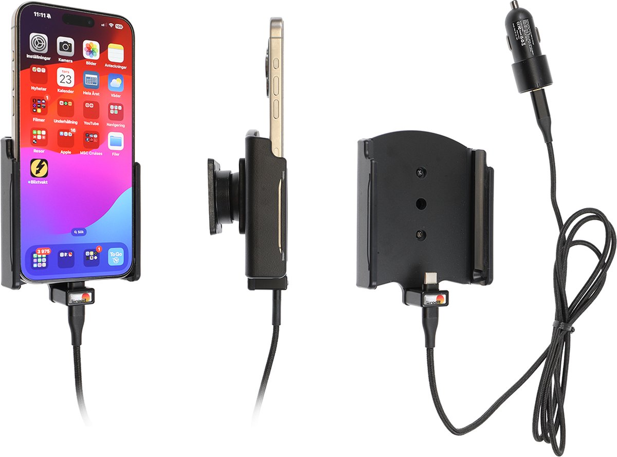 Brodit houder/lader Apple iPhone 15 Pro Max USB sig.plug