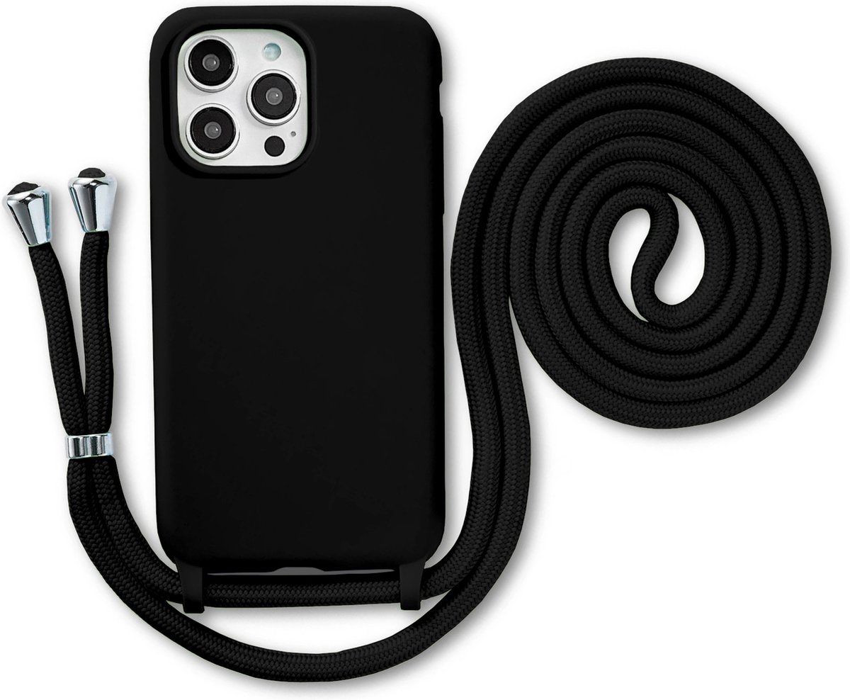 Armordrop Hoesje Met Koord Geschikt Voor iPhone 14 Pro - Siliconen Hoesje Met Koord - Zwart