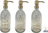 GS-500ml-Tr-Go-Go-Shampoo conditioner zeep Giftset | Zeepdispensers | 3 stuks | Shampoo & Conditioner & Zeep | Transparant Glas | Goud RVS Pomp | Duurzaam | Kado | 500ml