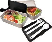 Lunchbox luchtdicht, dubbel, met bestek, one size, zwart en wit