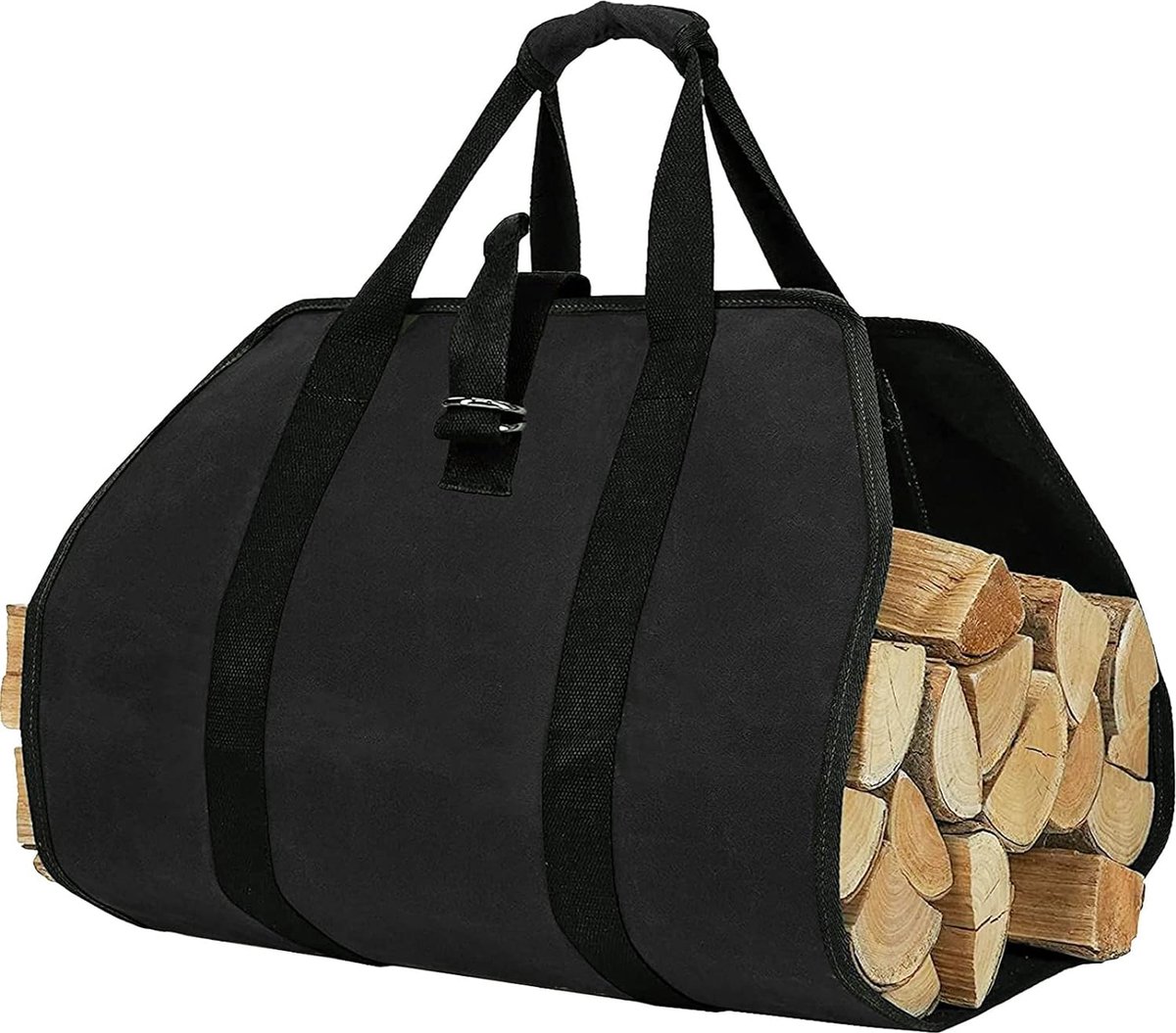 Canvas brandhout log draagtas, haardhouttas, waterdicht, outdoor, open haard, brandhout, opbergtas, kachelaccessoires voor binnen en buiten, kampvuur, camping, reizen (zwart)