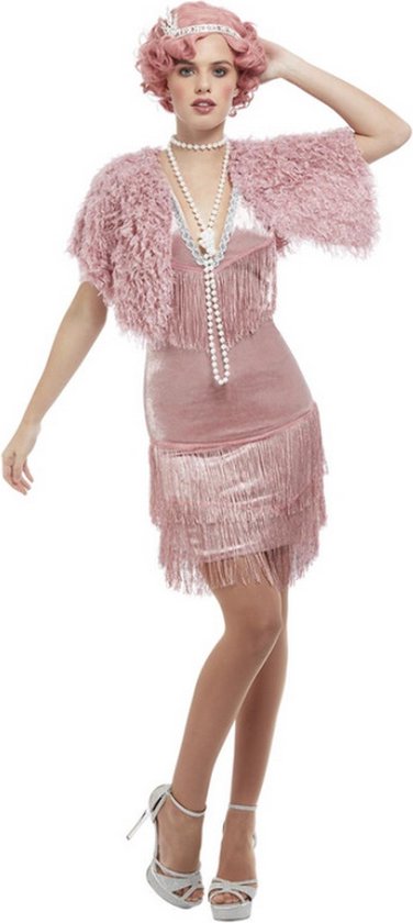 Smiffy's - Jaren 20 Danseressen Kostuum - Jaren 20 Roze Flapper Jurk Rachel Vrouw - Roze - Large - Carnavalskleding - Verkleedkleding