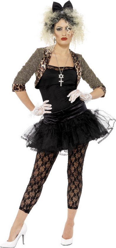 Smiffy's - Madonna Kostuum - 80s Wild Child Mad Donna - Vrouw - Zwart - XXL - Carnavalskleding - Verkleedkleding