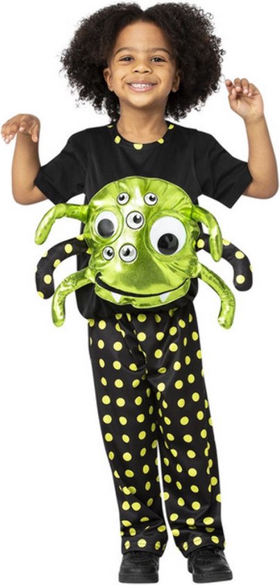 Smiffy's - Stippy Het Vrolijke Enge Spinnetje Kind Kostuum - Groen, Zwart - Small - Halloween - Verkleedkleding