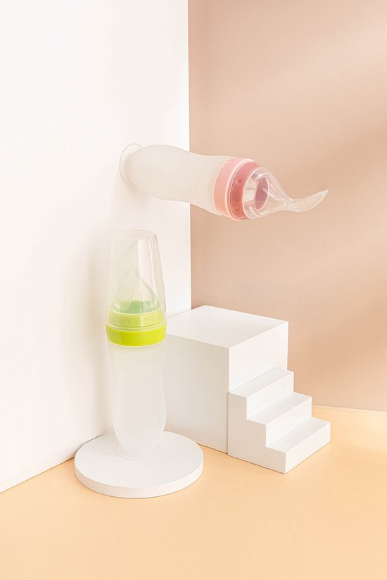 Life Nur - Biberon pressable avec cuillère - Couverts Bébé / Couverts pour enfants - Cadeau maternité - Baby shower - Rose - 120ml