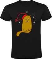 Kerst poes met muts Kindershirt - Zwart - Kerstshirt - Kersttrui - Kinderen