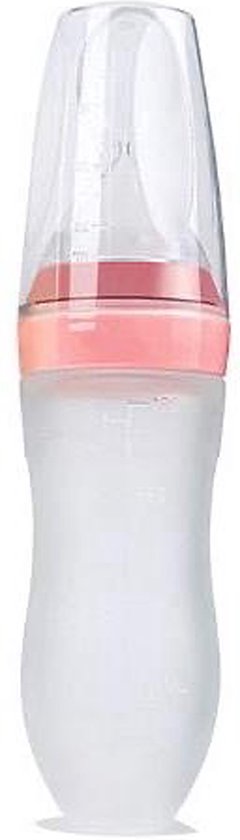 Life Nur - Biberon pressable avec cuillère - Couverts Bébé / Couverts pour enfants - Cadeau maternité - Baby shower - Rose - 120ml