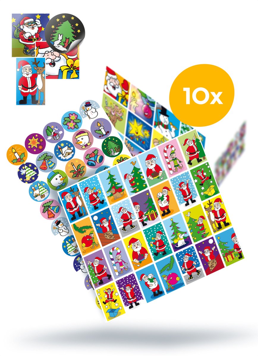 Kerst stickers – 266 kerststickers – 10 stickervellen voor cadeaus, kaarten & decoratie – Stammetjes Stickerpakket