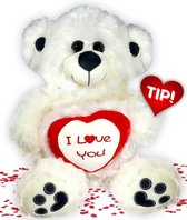 Teddybeer Pluche Knuffel Wit met Hart Love 35 cm {Valentijnsdag cadeau voor hem haar - Knuffelbeer Beertje Teddy Liefde Mannen Vrouwen - Valentijn Cadeautje - I Love You / Ik hou van je - Teddy Beer Groot}