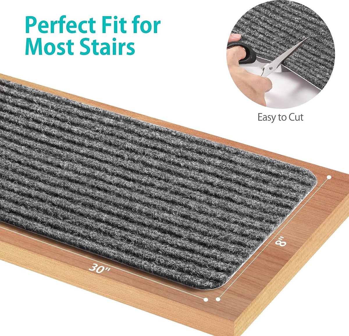 GOYLSER Trapmatten, trapmatten, antislip, zelfklevend, traptapijt, rechthoekig, antislip, traptapijt voor kinderen en huisdieren, grijs, 76 x 20 cm, 15 stuks
