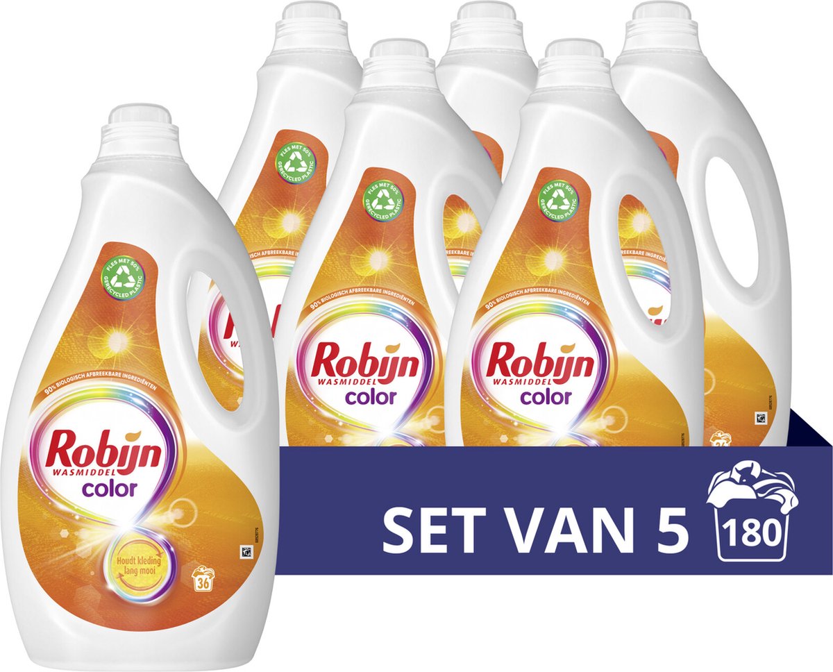 Goedkoopste Robijn Vloeibaar Wasmiddel - Color - met 90 biologisch afbreekbare ingrediënten - 5 x 36 wasbeurten