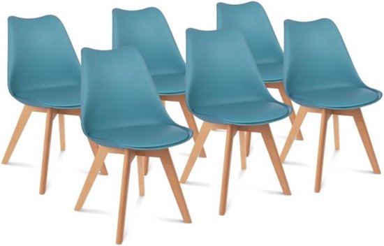 Set van 6 Scandinavische stoelen Sara, pastelblauw, voor eetkamer