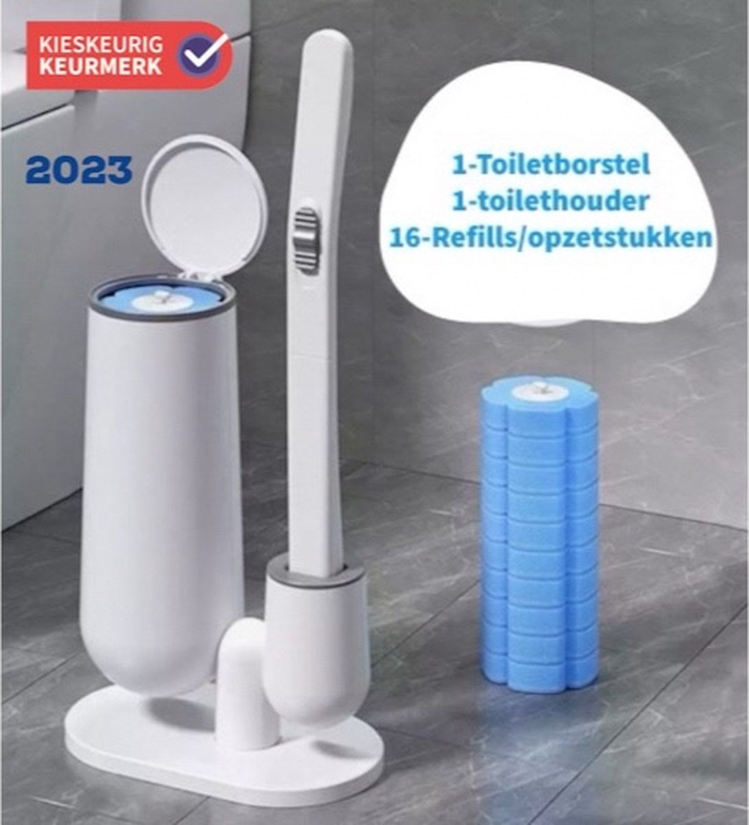 LaNicole®WC-Borstel 1.1 Met Houder Vrijstaand-Hygiënische Toiletborstel-Met 16xpads