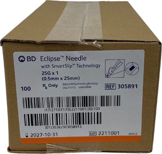 BD Eclipse safety needle with smartflip 25G 0,5x25mm, 100 pcs (305891)