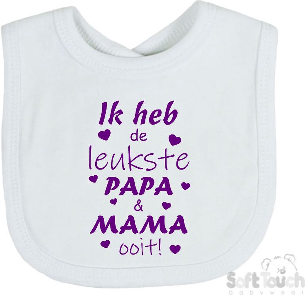 Goedkoopste Soft Touch Slabber Slabbetje Slab Ik heb de leukste papa & mama ooit! Unisex Katoen Wit/paars Maat 33x22 Cm