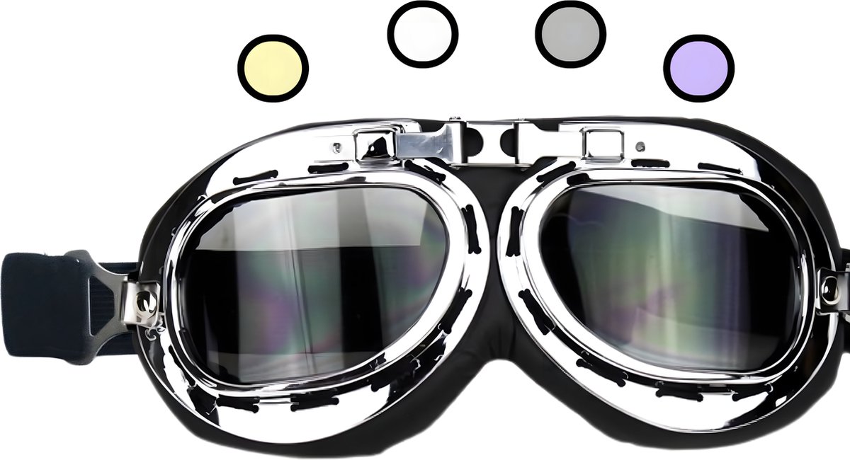 CRG Motorbril Chrome- Retro Motorbril voor Heren - Vintage Motorbrillen- Helder Glas
