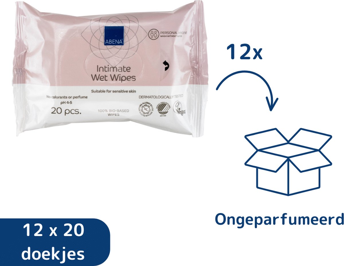 Goedkoopste ABENA Vochtige Doekjes voor Intieme Reiniging - Voordeelverpakking 240 Stuks - Ongeparfumeerd, Biologisch Afbreekbaar en Plasticvrij - 96 Water - Verfrissend, Reinigend en Hydraterend