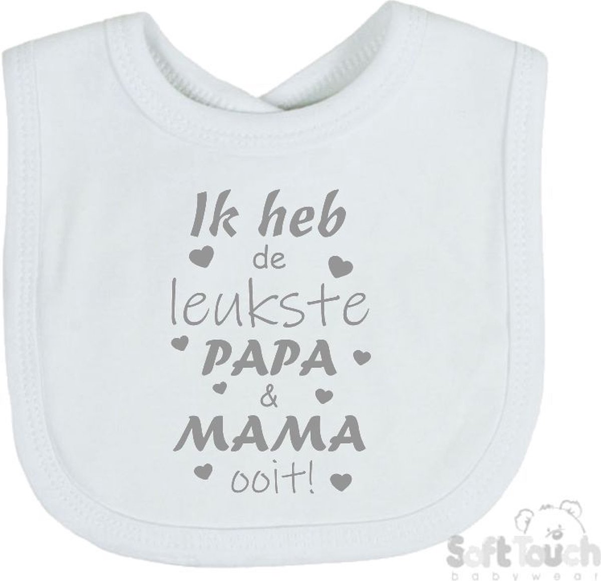 Goedkoopste Soft Touch Slabber Slabbetje Slab Ik heb de leukste papa & mama ooit! Unisex Katoen Wit/grijs Maat 33x22 Cm