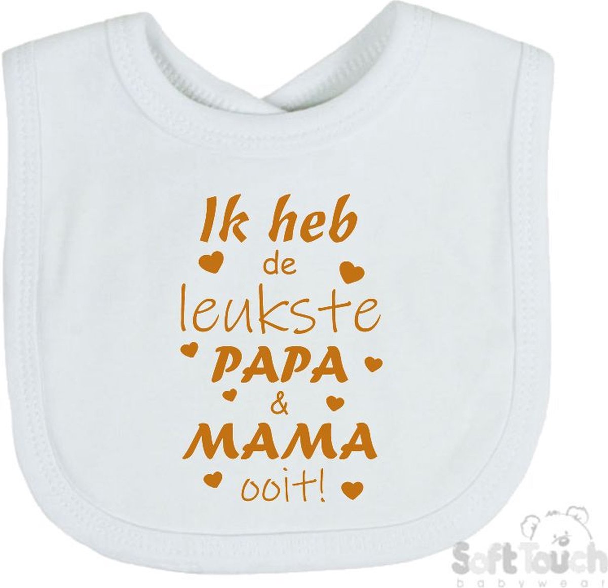 Goedkoopste Soft Touch Slabber Slabbetje Slab Ik heb de leukste papa & mama ooit! Unisex Katoen Wit/tan Maat 33x22 Cm