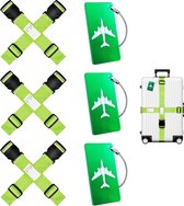 Pack of 6 Luggage Straps with Address Label + 3 Luggage Tags with Address Label, Suitcase Strap, Suitcase Strap, Suitcase Strap, Cross Strap (6 Green)